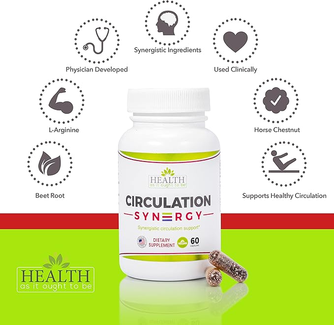 Health As It Ought To Be Circulation Syn3rgy Supplement | Physician Formulated Capsules with Beet Root L-Arginine Horse Chestnut | 60 Capsules