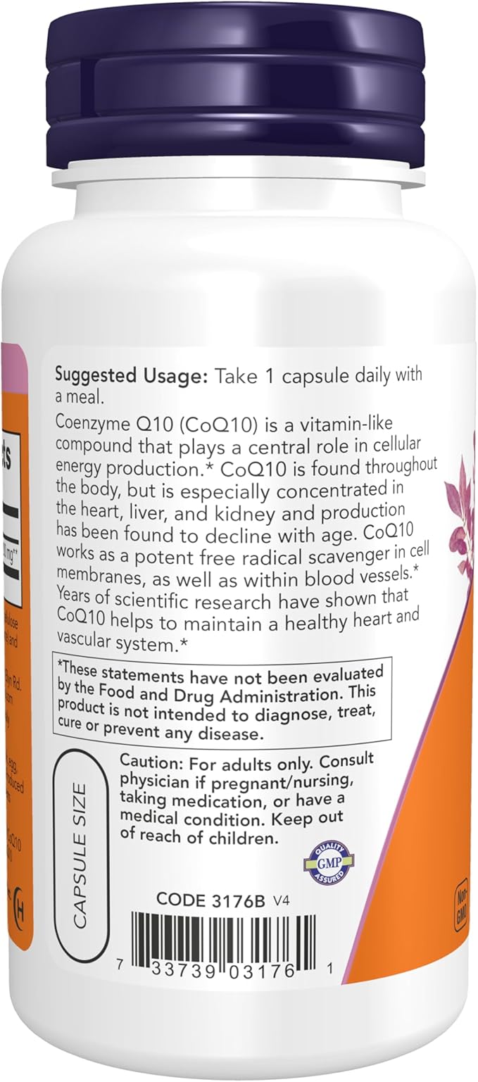 NOW Foods Supplements CoQ10 (Coenzyme Q10) 200 mg Cardiovascular Health* 60 Veg Capsules