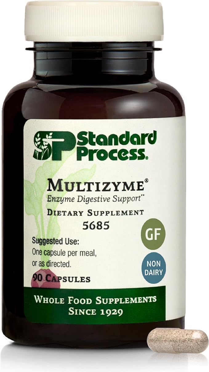 Standard Process Multizyme - Pancreatic Enzyme Supplement to Support the Breakdown of Proteins Carbohydrates &amp Fats - Digestive Support - Gluten-Free Non-Dairy &amp Non-Soy - 90 Capsules (90 Se