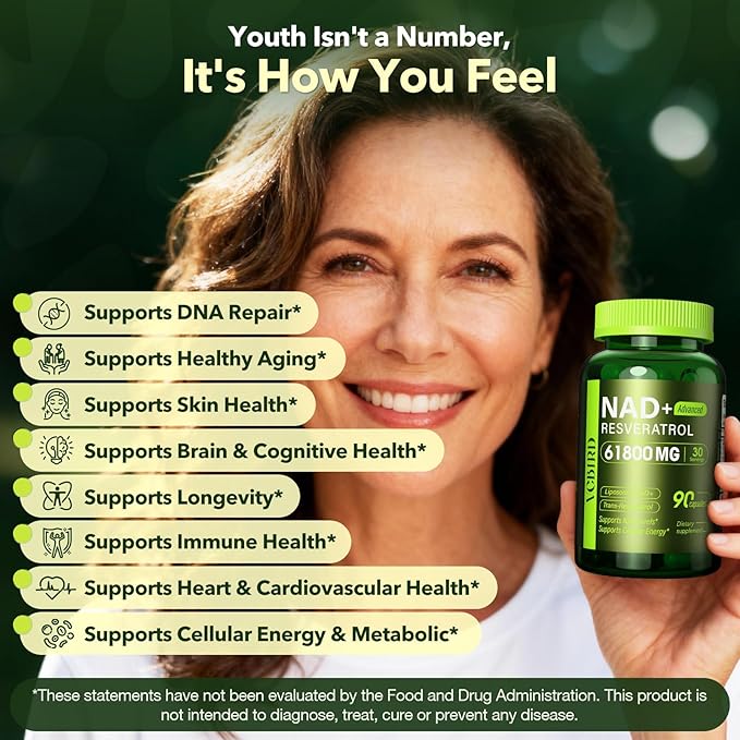 Nad Resveratrol Supplement 61800mg Per Bottle – Liposomal Nad+ Resveratrol for Women &amp Men – High Purity 1200mg Nad+ Supplement for Energy &amp Healthy Aging Resveratrol Quercetin CoQ10 – 90 C