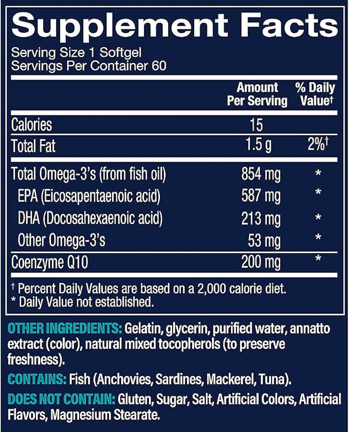 Vthrive Omega-3 with CoQ-10 - Supports Cardiovascular Health - 800 MG EPA/DHA 60 Softgels