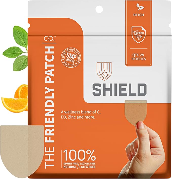 The Friendly Patch Shield Immunity Support Patch | Wearable Immune Boosters for Adults with Vitamin D3 C and Zinc | 28 Immunity Boost Patches