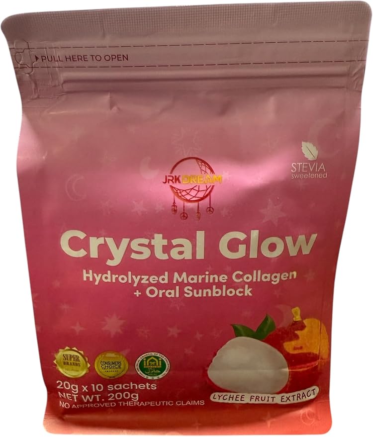 JRK Dream Crystal Glow Hydrolyzed Marine Collagen Mix with Glutathione &amp Lychee Extract 10 Sachets