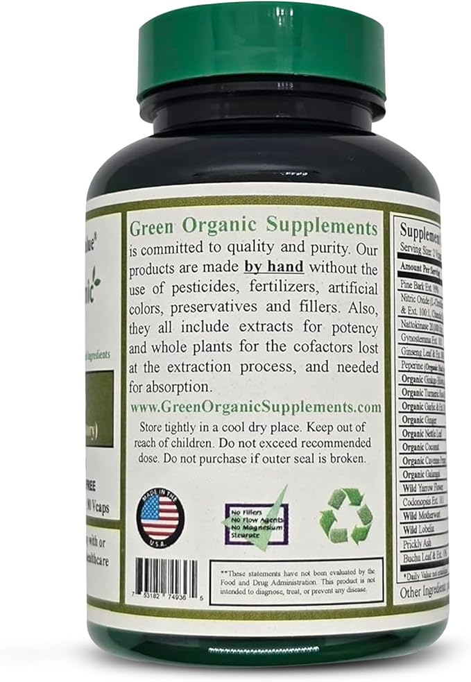 (Pack-2) Green Organic Supplements' Iron 2000mg 180 Hand Made Vegan Non-GMO &amp Gluten Free Natural Iron Capsules