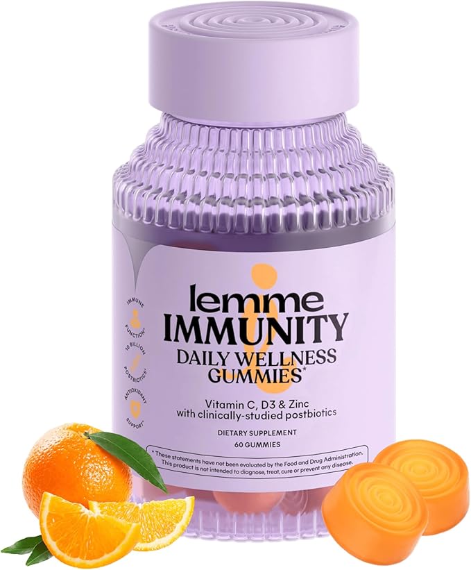 Lemme Immunity Postbiotic Gummies with Vitamin C Vitamin D (2000 IU) Zinc 10 Billion Postbiotic Cells Astragalus for Immune Support - Vegetarian Gluten Free Sweet Orange (60 Count)