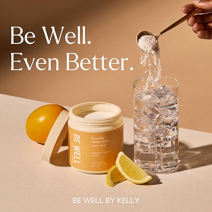 Be Well by Kelly Essential Amino Acids Lemon Powder Supplement Plant-Based (10.2oz) BCAA 9 EAA's