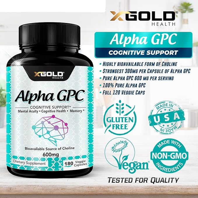 Alpha GPC Choline Supplement 600mg 99%+ Highly Purified Highly Bioavailable Source of Choline180 Veggie Capsules Cognitive Enhancer Nootropic Supports Memory &amp Brain Function Boosts Focus &a
