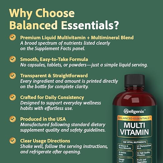 Wellgenix Balanced Essentials Plus New Formula - Berry Flavor 32oz (Pack of 2) - Complete Multivitamin Supplement - Immune Boosting &amp Overall Health - Adults Kids Toddlers (Packaging May Vary)