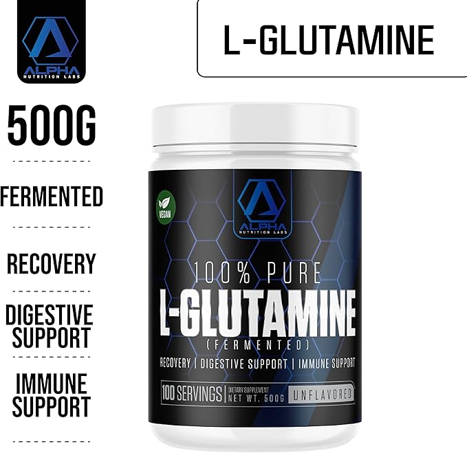 L-Glutamine Powder - 500g Fermented Plant-Based Amino Acid - Ultra-Pure Post Workout Recovery Muscle Support &amp Gut Health Supplement - Vegan Non-GMO - Unflavored