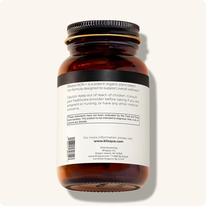 Blisque - Organic Plant-Based Iron Formula for Blood Health Immune Support and Energy | from Organic Curry Leaf Extract | 90 Capsules