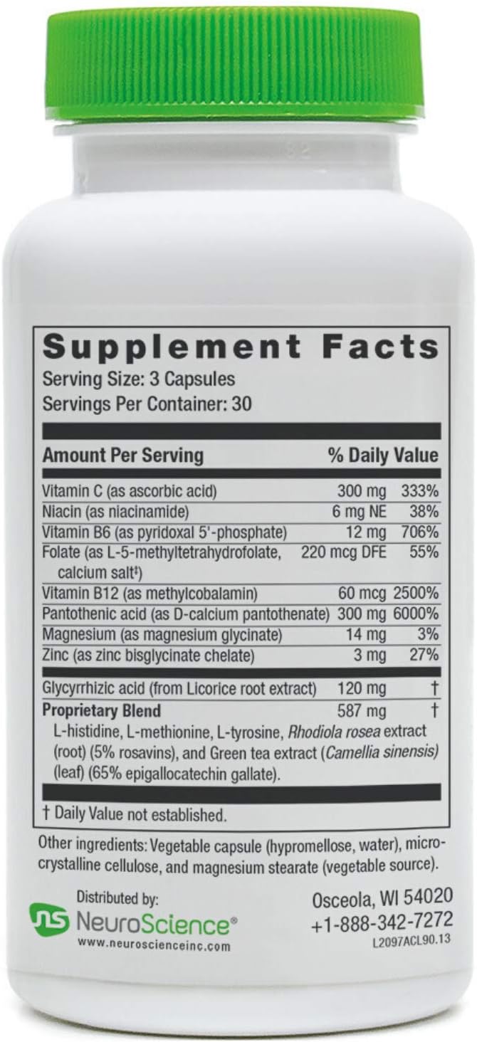 Neuroscience AdreCor with Licorice Root - Cortisol Supplement for Women &amp Men with Vitamins &amp Amino Acids - Calm Aid for Energy Adrenal Health and Stress Resilience (90 ct)