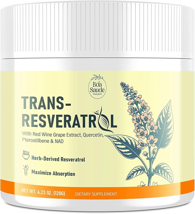 Trans-Resveratrol Powder Supplement with Red Wine Extract Quercetin Pterostilbene &amp NAD 4.23 OZ 30-Day Supply