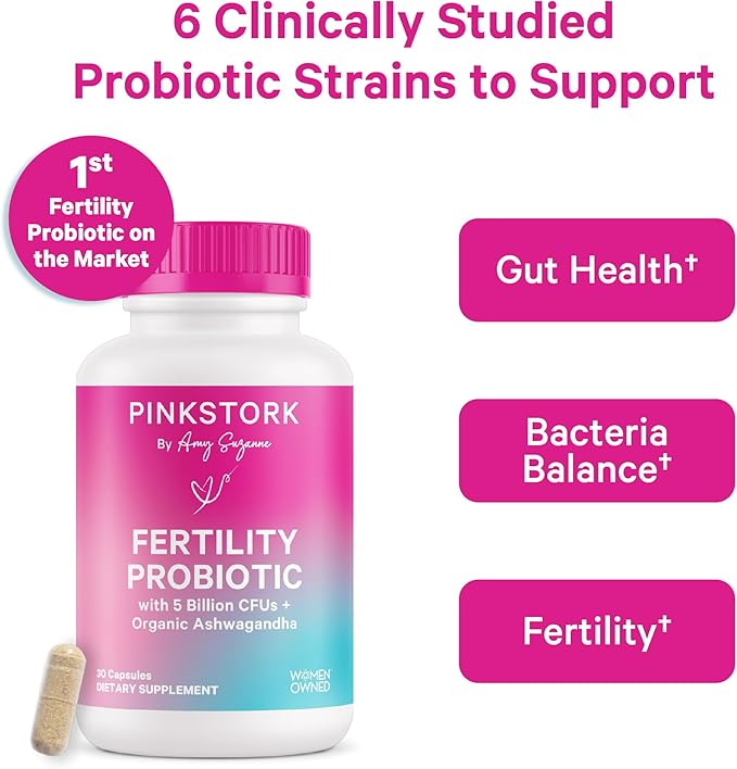 Pink Stork Fertility Support Probiotics for Women with Ashwagandha for Vaginal Health Conception pH Balance Hormone Balance and Gut Flora Fertility Supplements for Women 30 Capsules