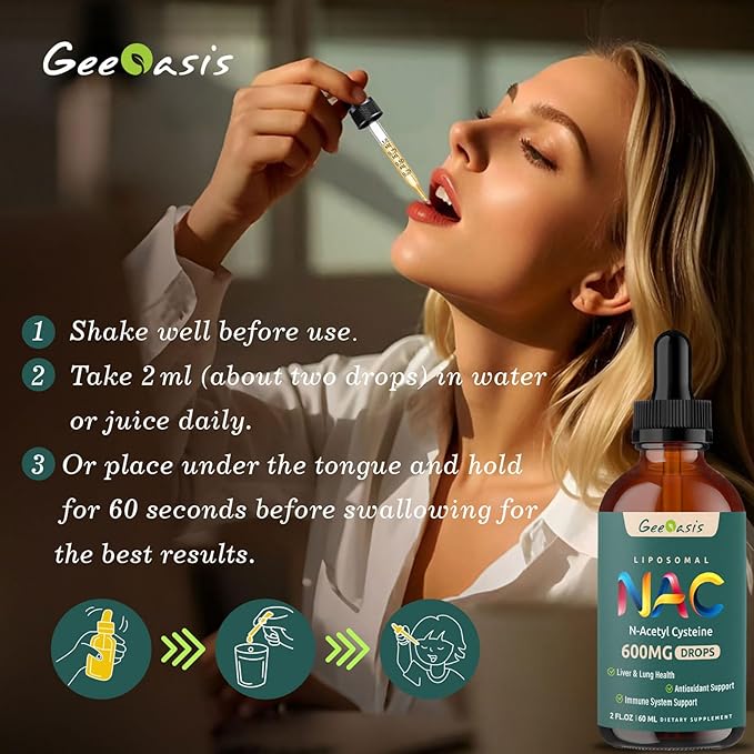 Liposomal Liquid NAC Supplement N-Acetyl Cysteine Drops N Acetyl Cysteine 600 mg with Quercetin &amp Zinc for Adults &amp Kids Liver &amp Lung Support Antioxidant Immune &amp Skin Health 2 Fl