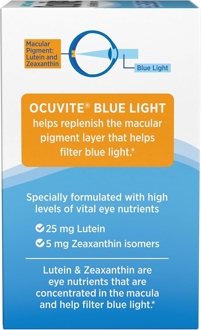 Bausch + Lomb Ocuvite Blue Light Lutein 25mg Lutein &amp Zeaxanthin Supplement 30 Softgels (Pack of 3)