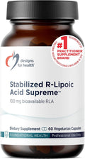 Designs for Health Stabilized R-Lipoic Acid Supreme - 100mg RLA Supplement with Taurine - Non-GMO Gluten Free (60 Capsules)