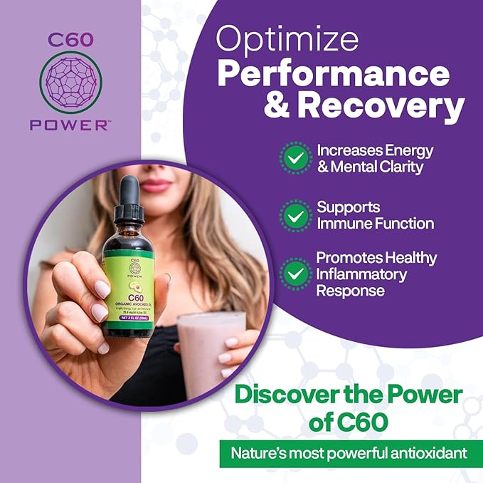 C60 Power C60 in Organic MCT Coconut Oil - Natural Wellness &amp Antioxidant Support for Men &amp Women 99.99% Pure Carbon Fullerenes Promotes Energy Mental Clarity &amp Stamina - 8 fl oz Bottl