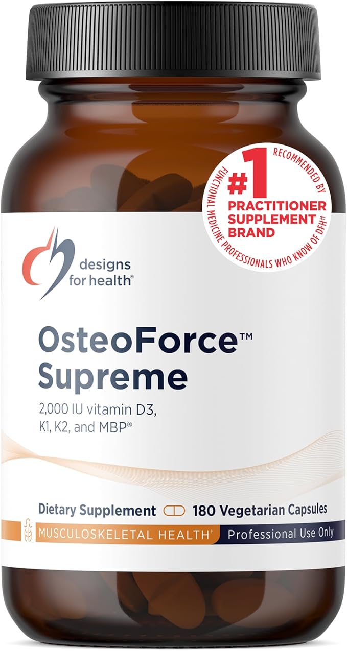 Designs for Health OsteoForce Supreme - Premium Bone Support Supplement with Basic Milk Protein (MBP) - Calcium Malate Magnesium Zinc Chelate 2000 IU Vitamin D VIT K - Non-GMO (180 Capsules)