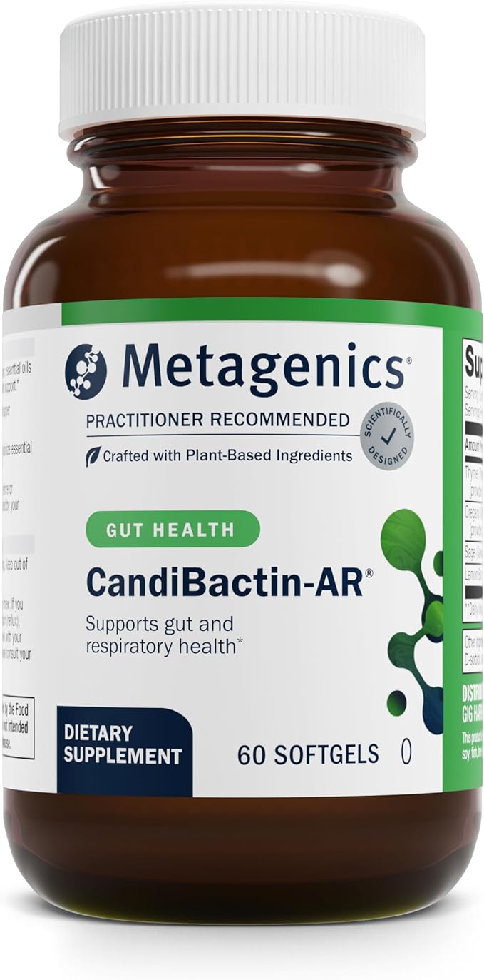 Metagenics CandiBactin-AR - Oregano &amp Thyme Essential Oils with Sage &amp Lemon Balm - Supports Digestive Health Microbial Balance &amp GI Comfort - Enteric-Coated Softgels - Gluten-Free - 60 S
