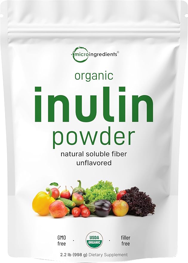 Micro Ingredients Organic Inulin FOS Fiber Powder 2.2 lbs | Quick Water-Soluble Prebiotic | Natural Fiber for Smoothies &amp Drinks | Vegan Friendly Dissolves Clear