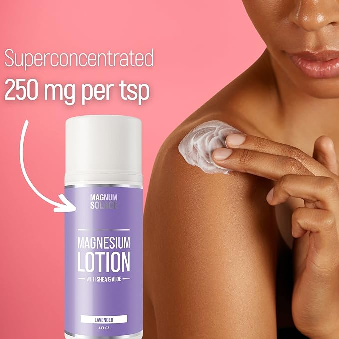 Magnum Solace Magnesium Lotion – Super Concentrated – Made with Aloe and Shea – Safe for Kids Made in the USA (Lavender)