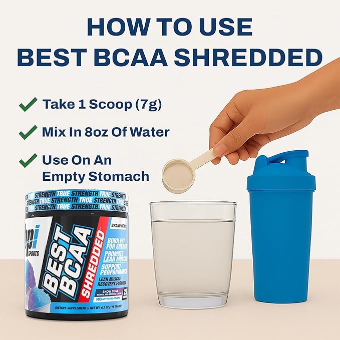 BPI Sports Best BCAA Shredded - Caffeine Free Thermogenic Recovery Drink Lean Muscle Building BCAA Powder For Women and Men Preworkout BCAAs Amino Acids Drink- Snow Cone - 25 Servings