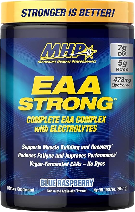 Maximum Human Performance Mhp Eaa Strong Amino Acid Supplements All 9 Essential Amino Acids Bcaas Electrolytes Blue Raspberry 1.2 Pound