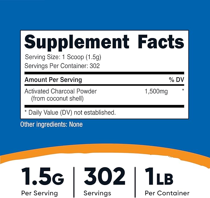 Nutricost Activated Charcoal Powder 1lb - Food Grade Powder Toothpaste Facemask Odor Control Vegetarian Gluten Free Non-GMO