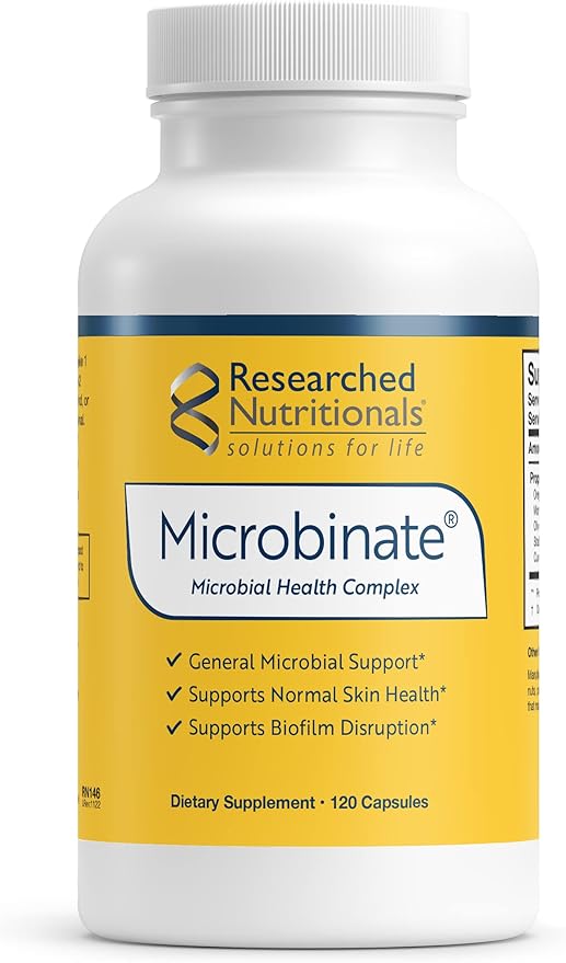 Researched Nutritionals Microbinate - Microbial Health Complex - Promotes Healthy Inflammation Response Biofilm Disruption &amp Immune Support - Olive Leaf Oregano &amp Turmeric Extract (120 Capsu