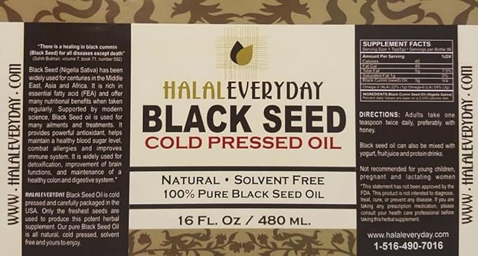 Pure Black Seed Oil - 32oz - 2-16oz Bottles of 100% Pure and Cold Pressed Black Seed - NON-GMO and Vegan - Nigella Sativa -100% Hexane Free - Halal Certified - Special Food Grade Plastic Bottle