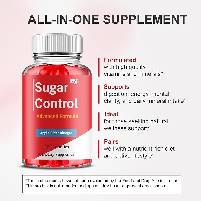 BLUE VIBE Sugar Control Keto Gummies Sugar Control Advanced Natural Keto Support Formula Gummies SugarControl Keto Apple Cider Vinegar &amp Overall Health Support Supplement (1 Pack - 60 Gummies)