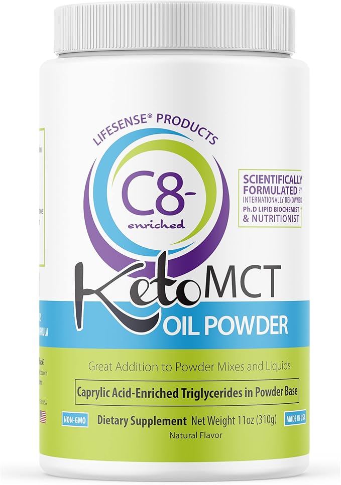 LifeSense C8 enriched MCT Oil Powder Unflavored Sourced from Coconut Oil Keto-Friendly Developed by PhD Nutrition in USA Optimal Fuel for The Brain and Body