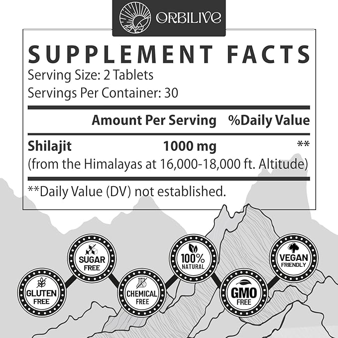 Shilajit Tablets 1000 MG 100% Himalayan Organic Shilajit Supplement Rich in Fulvic Acid &amp 85+ Trace Minerals for Men and Women Energy &amp Immune System 120 Count