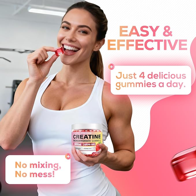 Creatine Monohydrate Gummies 5g Creatine Gummies for Women &amp Men.Pre-Workout &amp Muscle Growth Support Contains BCAA Collagen Sugar-Free 120 Count