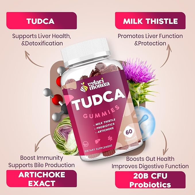 Premium TUDCA Bile Salts Gummies - 2000mg High Potency Liver Support Supplement Liver Detox &amp Repair with Milk Thistle Artichoke Probiotics - Vegan 60 Servings