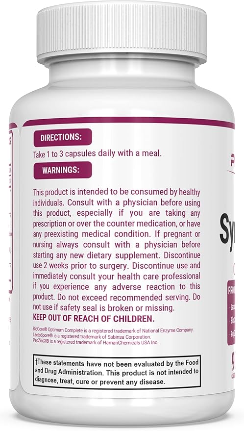 PEScience Symbiont-GI Gut Health Capsules with Zinc Carnosine Pepzin GI Shelf Stable Probiotic Digestive Enzymes Slippery Elm Bark 30 Day Supply 90 Capsules