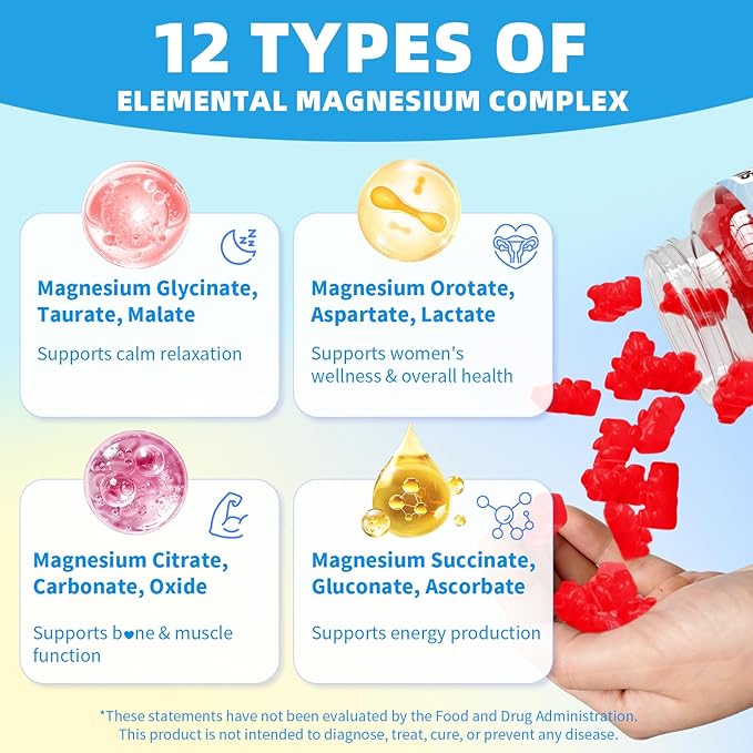 Magnesium Complex Gummies 1000mg | 12-in-1 Magnesium Complex Supplement with Glycinate Citrate Malate &amp Taurate Supports Muscle Function Bone Health Rest &amp Relaxation – Strawberry 120 Cou