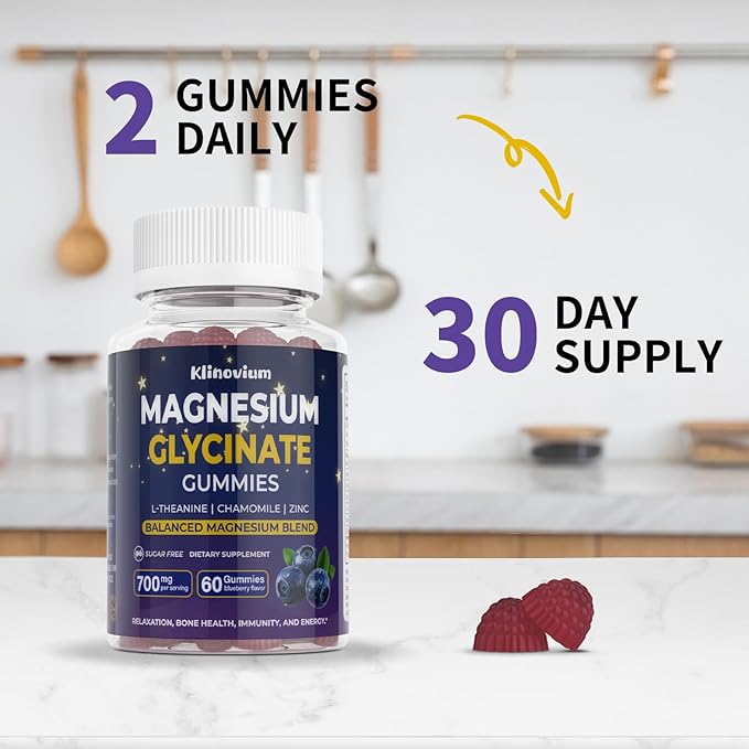 700mg Magnesium Glycinate Gummies Highly Absorbed Sugar-Free Calm Magnesium Complex Gummies - with L-Theanine and B6 - Magnesium Supplements for Sleep CalmRelax &amp Immune Function (Blueberry)