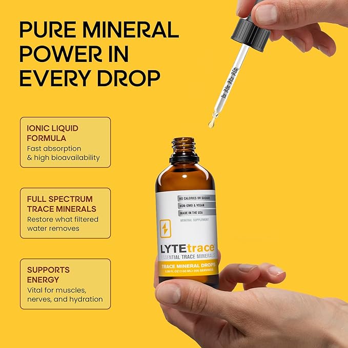 LyteLine Trace Mineral Drops 100ml x 200 Servings - Max-Absorption Ionic Natural Low Sodium Trace Minerals Concentrate to Balance the Body's pH - Non-GMO Vegan Kosher and Keto Friendly