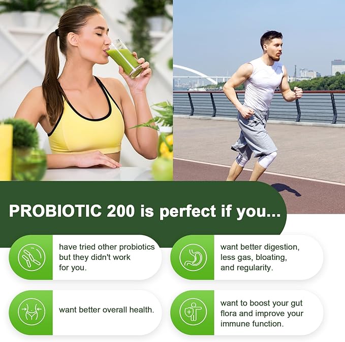 Probiotics for Women &amp Men - 200 Billion CFU 12 Strains Probiotics for Digestive Health Gut &amp Immune Health Energy with Organic prebiotics and probiotics Shelf Stable for Bloating 180 Capsul