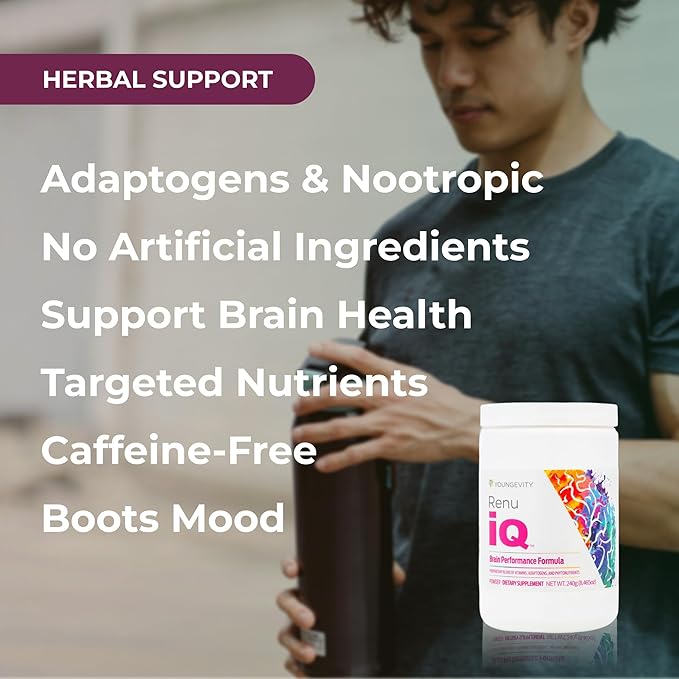 Youngevity Renu iQ™ - Brain Boost Anti-Aging Resveratrol Supplement with Grape Skin Bacopa Monnieri Rhodiola Root Polygonum Cuspidatum Root - Natural Energy - (312g)