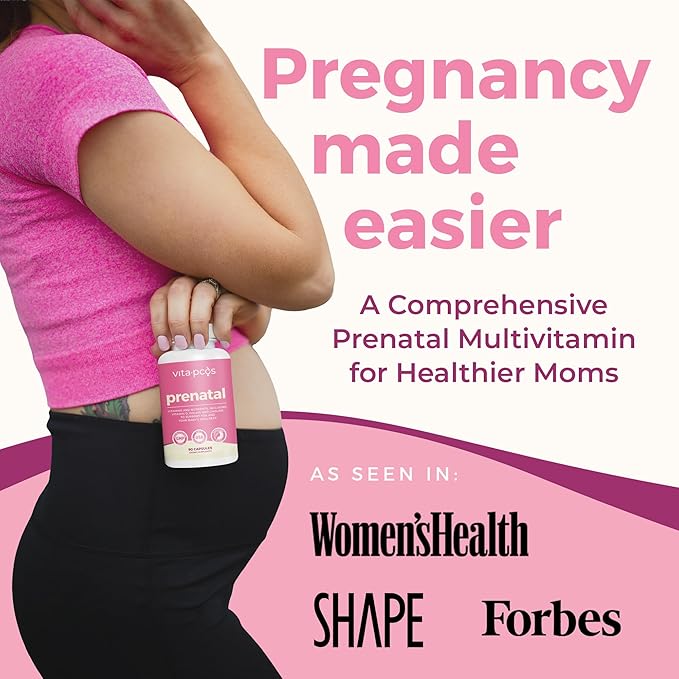 VITA-PCOS Prenatal Vitamins for Women – Multivitamins with Folic Acid Iron Choline &amp More – Essential Nutrients for Preconception Pregnancy and Baby’s Development – 90 Capsules 1 Month Supply