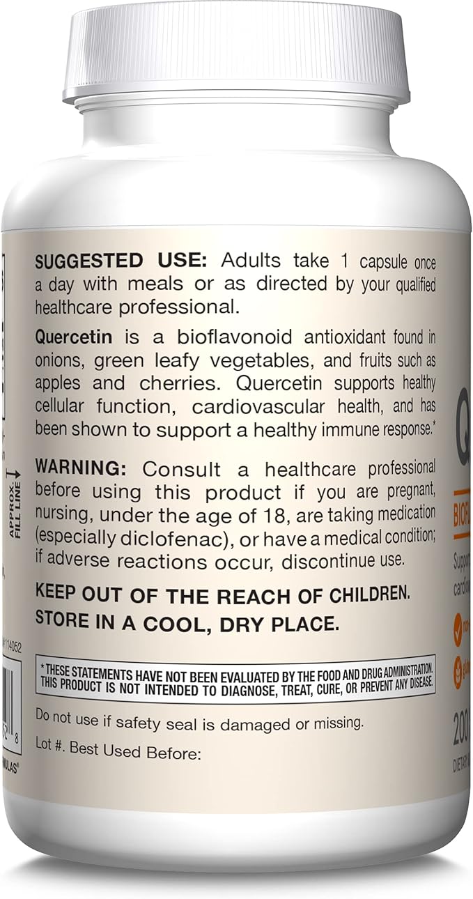 Jarrow Formulas Quercetin 500mg Capsules - 200 Veggie Caps - Supports Antioxidant StatusCardiovascular Health &amp Immune Health - 200 Servings(Pack of 2)