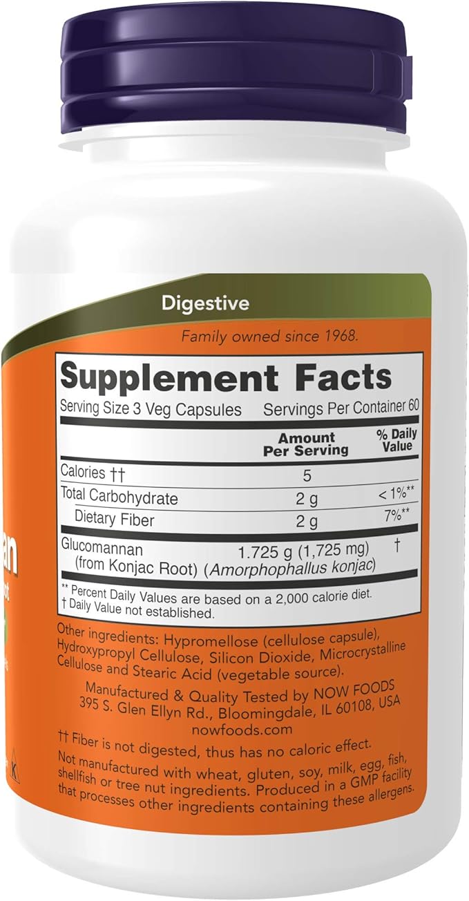 NOW Foods Supplements Glucomannan (Amorphophallus konjac) 575 mg Supports Regularity* Healthy Weight Management* 180 Veg Capsules (Pack of 2)
