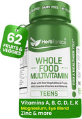 Herbtonics Whole Food Teen Vitamins for Energy Focus &amp Immune Support - Multivitamin for Teenage Boys &amp Girls (12-18) with Real Superfoods - Vegan Plant Based Non-GMO - 60 Easy Swallow Caps