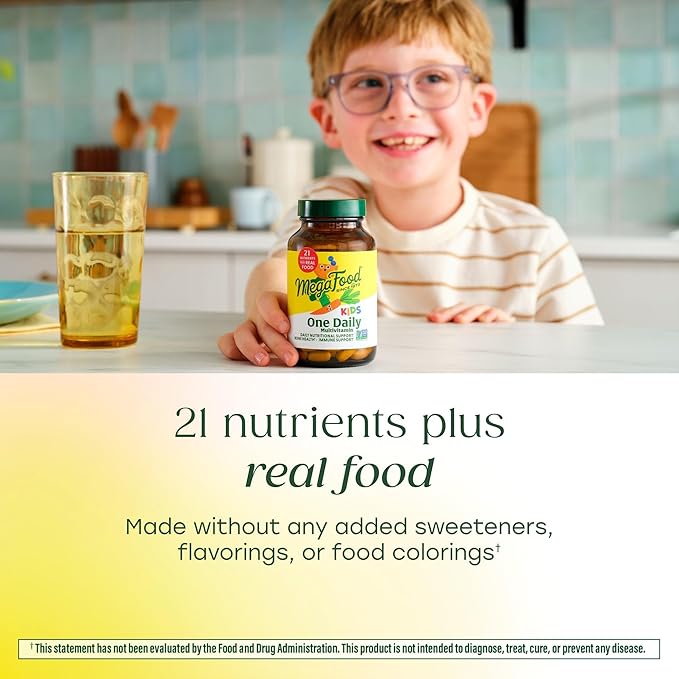 MegaFood Kids One Daily Multivitamin - Convenient Mini Multivitamin for Kids - with Zinc Vitamins C B &amp D - Vegetarian Gluten Free Non GMO - 60 Tablets 60 Servings