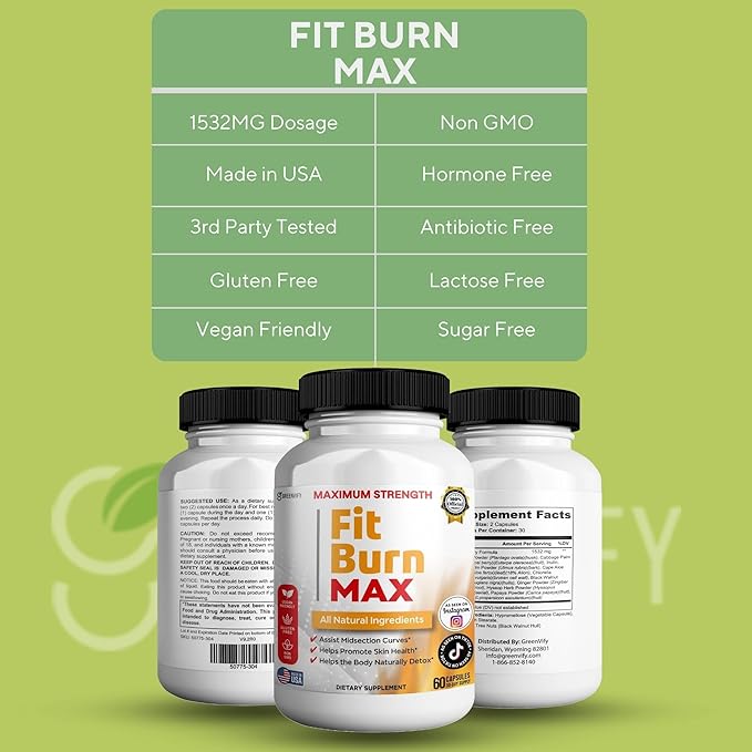 Fit Burn Max Natural Supplement 60 Capsules Vegan Gluten Free Non-GMO (5)