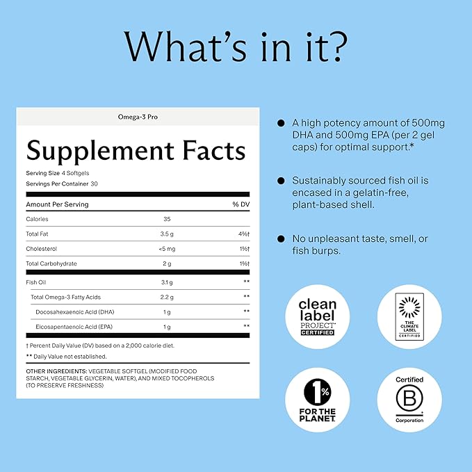 Needed. Prenatal Omega-3 - High Potency Dose of Sustainably Sourced Fish Oil 1000mg DHA 1000mg EPA Encased in a Gelatin-Free Plant-Based Softgel Shell