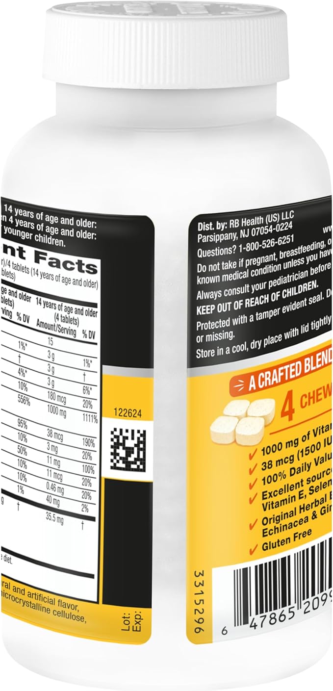 Airborne Vitamin C 1000mg (per Serving) - Citrus Chewable Tablets (116 Count in a Bottle) Gluten-Free Immune Support Supplement with Vitamins A C E Zinc Selenium Echinacea Ginger Antioxidants