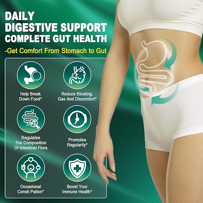 Digestive Enzymes Gummies 1000mg Chewable - Break Down Food Quickly 90 Billion CFU Probiotic Postbiotic Prebiotic &amp Fiber Blend &amp Vitamin ADK Gummies + Calcium Magnesium Zinc Supplement